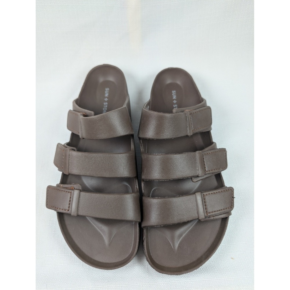 Sun + Stone Mens Bowie Brown Triple Strap Adjustable Slide Sandals‎ Size 13